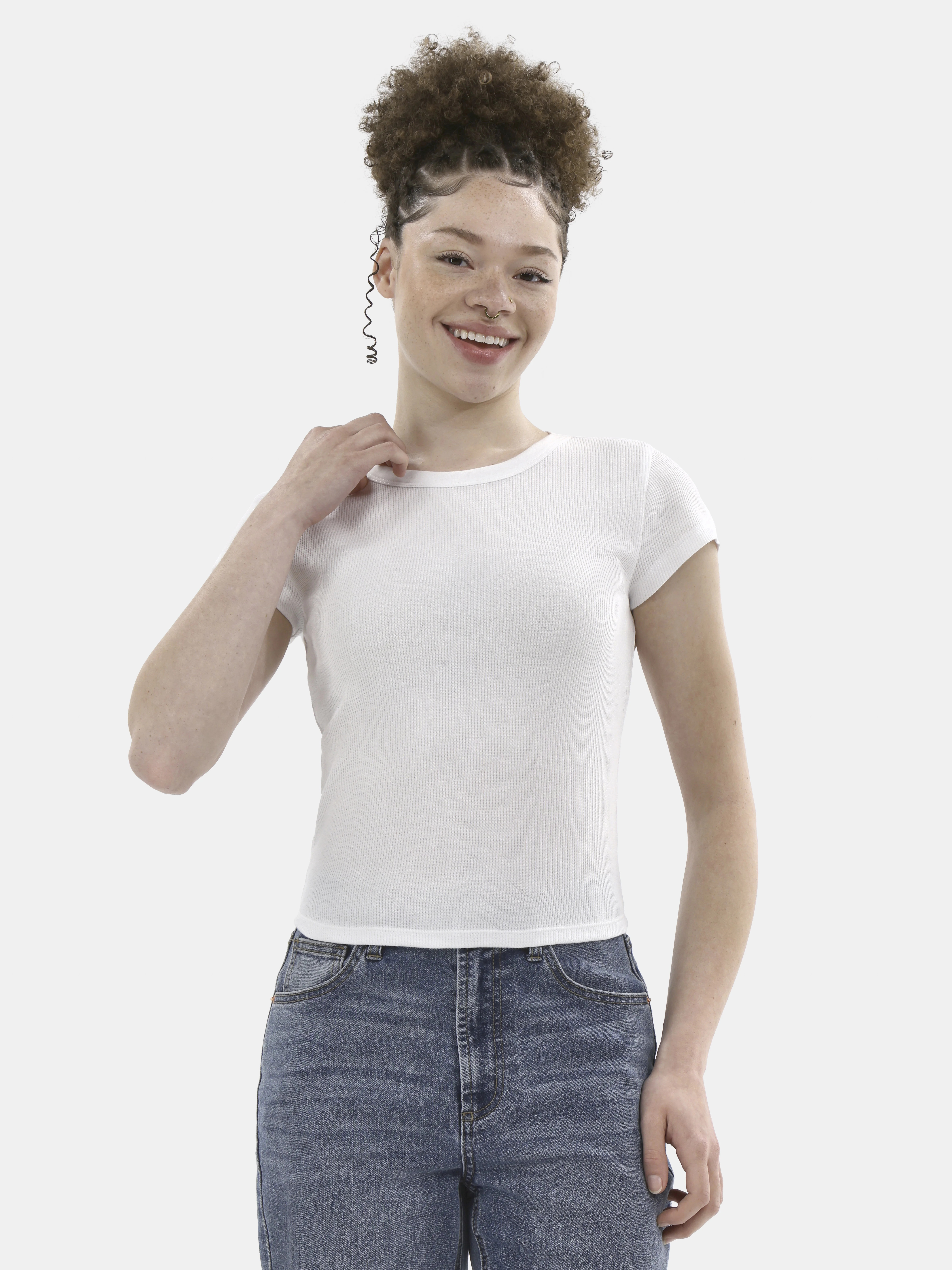 No Boundaries Waffle Tee, Women's | Walmart (US)