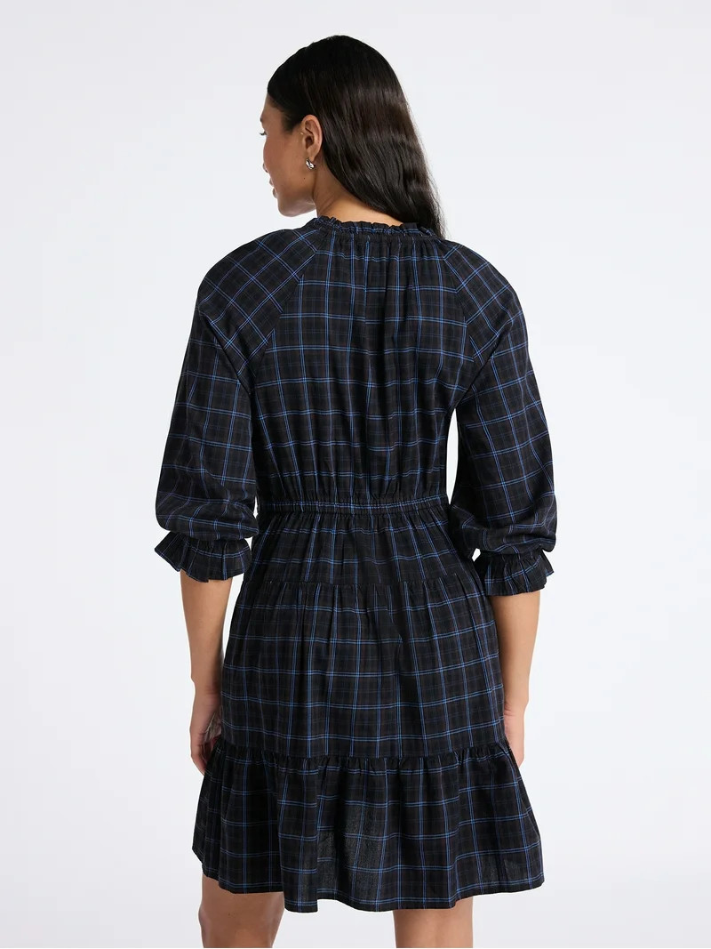 Time and Tru Women's Ruffle Neck Tiered Mini Dress, Sizes XS – XXXL | Walmart (US)