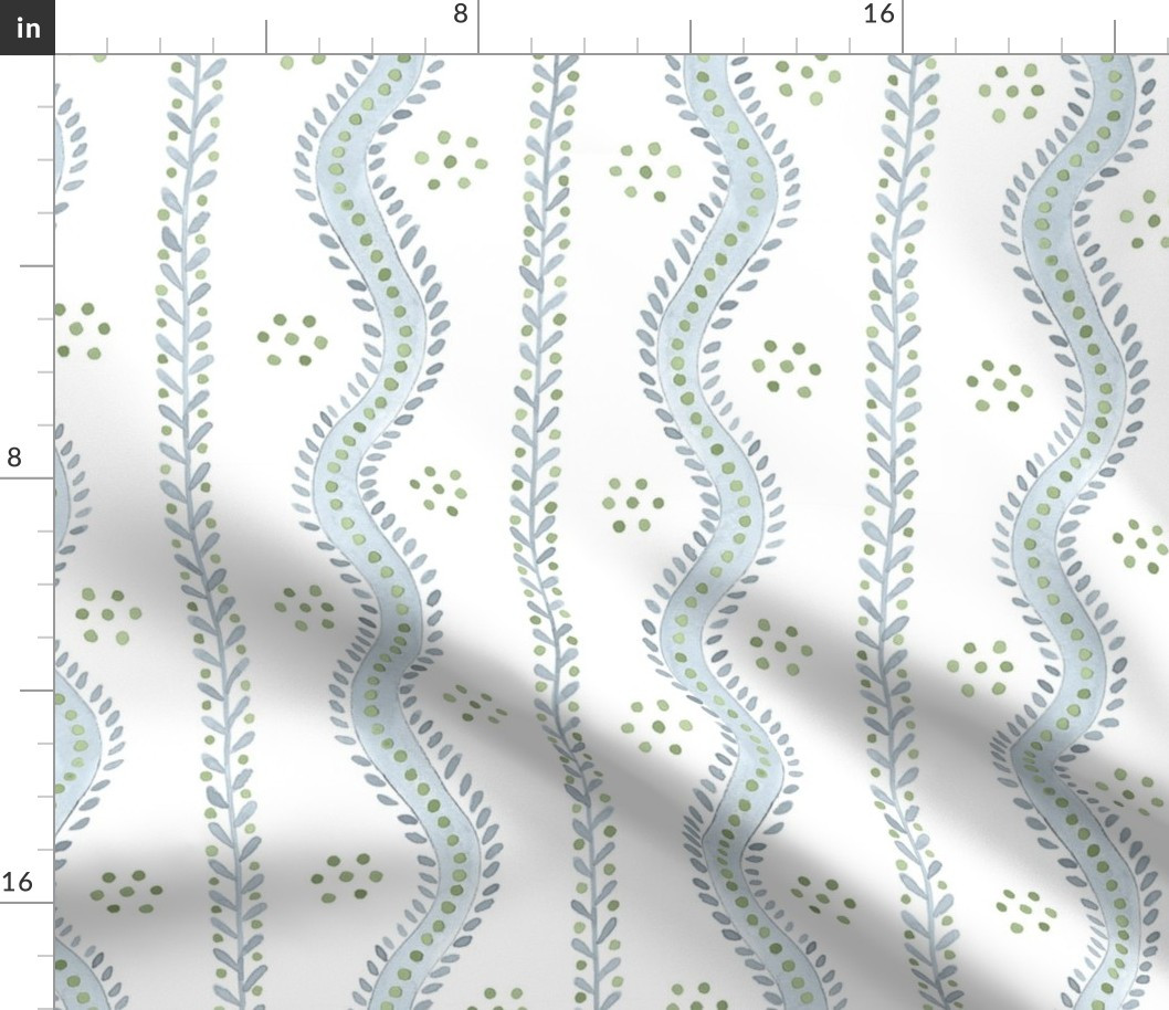 805ANDREW STRIPE Soft Blue and Greens on White Fabric bydanika_herrick | Spoonflower