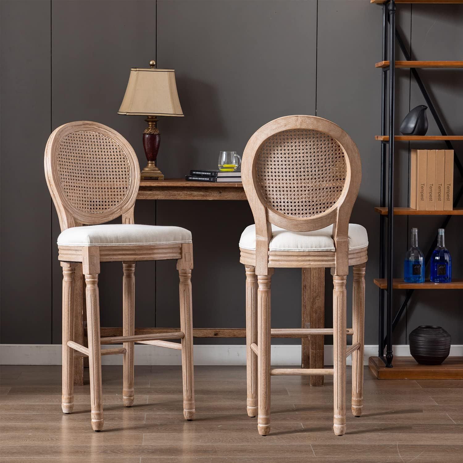 Rattan Bar Stools Set of 2, Virabit Counter Height Chairs with Solid Wood Frame and Upholstered S... | Amazon (US)