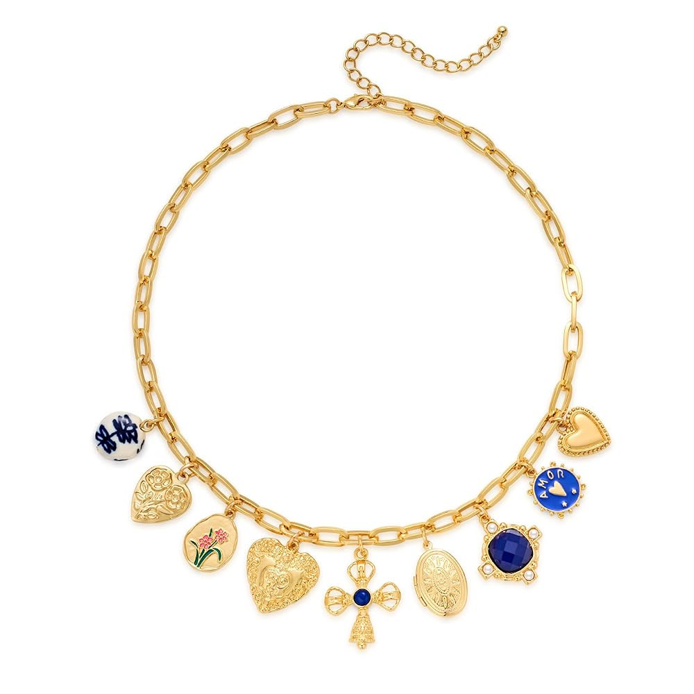 LILIE&WHITE Gold Cross Charms Necklace Trendy Heart Pendant Necklace Chunky Gold Necklaces Fashio... | Amazon (US)