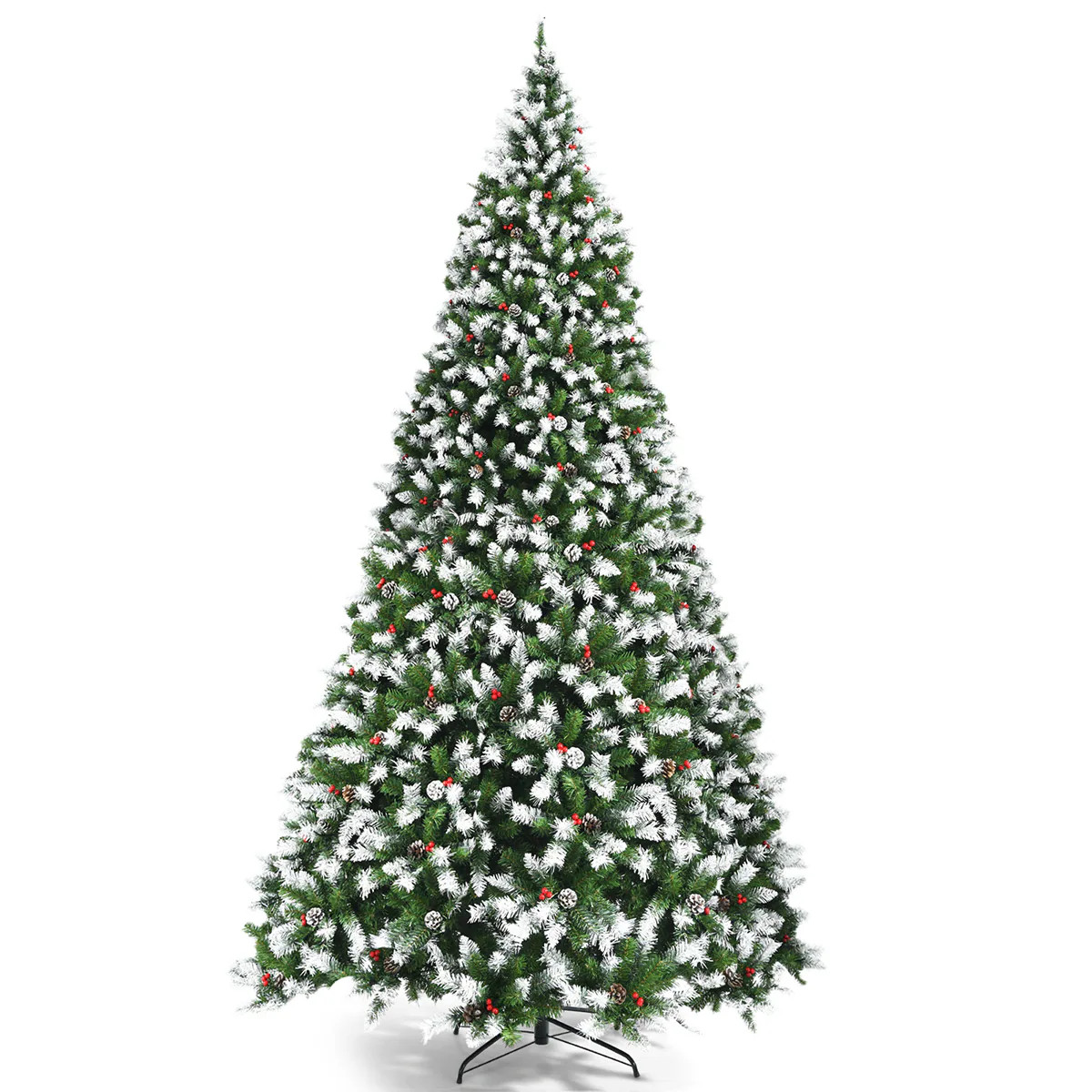 Forclover 9-ft Pre-lit Flocked Artificial Christmas Tree with White LED Lights | HYC-CM468 | Lowe's