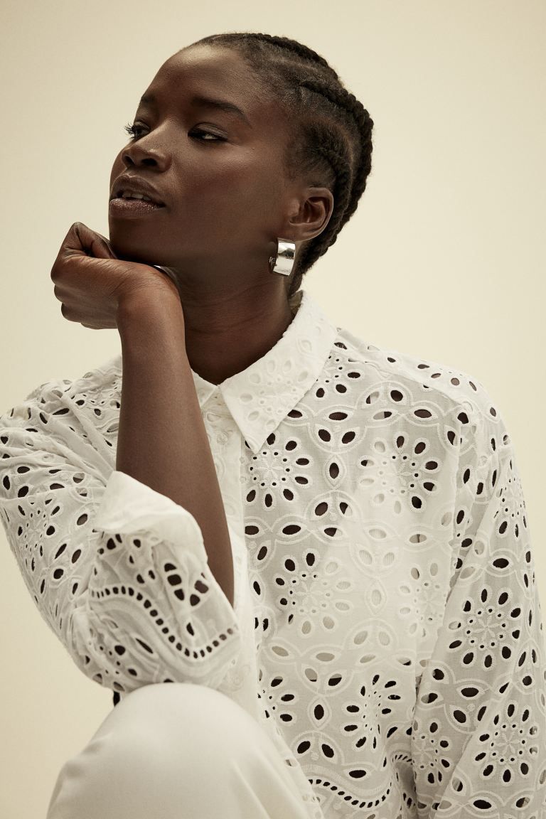 Eyelet Embroidered Shirt - White - Ladies | H&M US | H&M (US + CA)