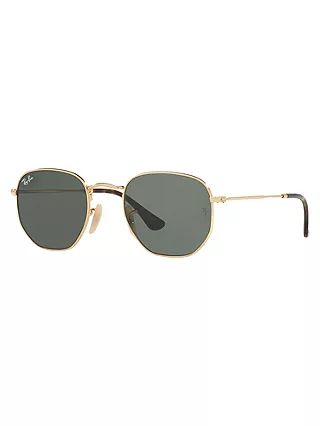 Ray-Ban RB3548 Hexagonal Flat Lens Sunglasses, Gold/Dark Green | John Lewis (UK)