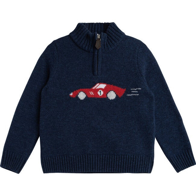 Sebastian Car Half Zip , Navy Marl | Maisonette
