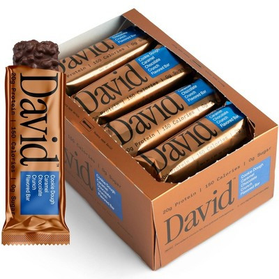 David Protein Bronze Cookie Dough Caramel Chocolate Crunch High Protein Bars - 20g Protein - 12ct | Target