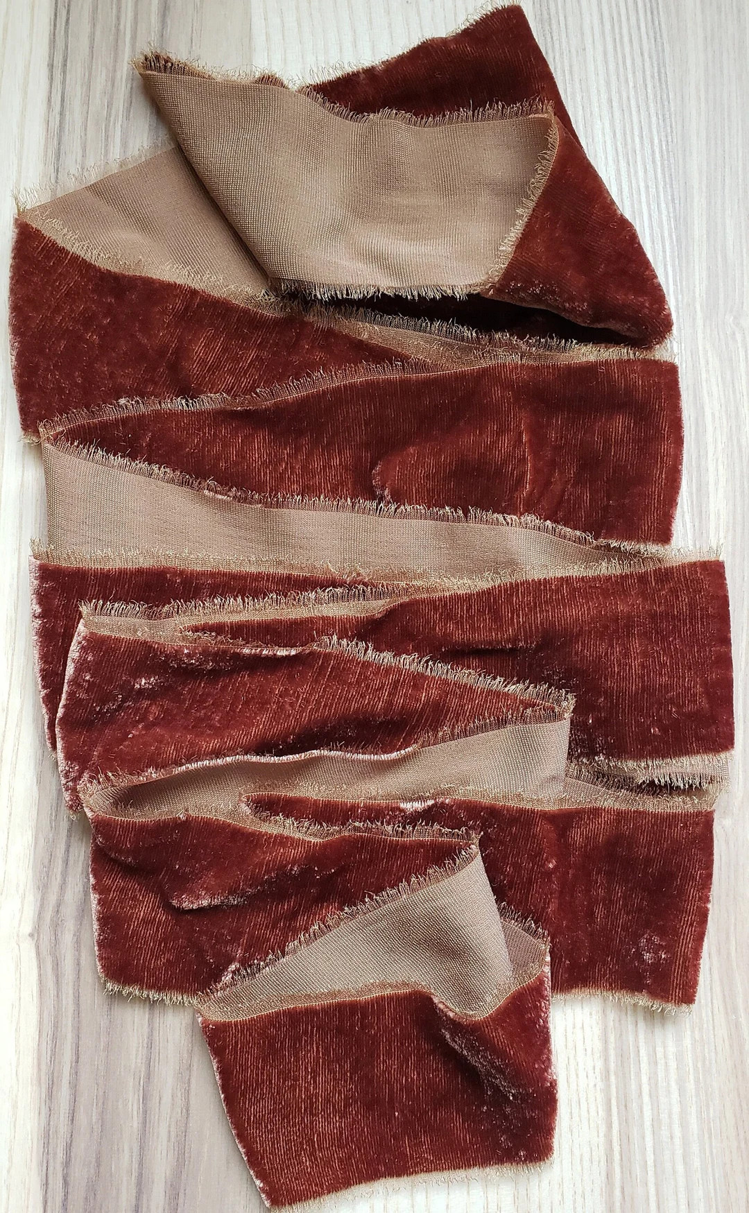 Cinnamon Velvet Ribbon Silk Bridal Bouquet, Invitations Hand Dyed Hand Ripped Wedding Photography... | Etsy (US)