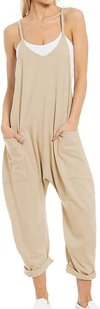 Ainangua Women's Casual Sleeveless Jumpsuits Adjustable Spaghetti Strap Overalls Long Harem Pants... | Amazon (US)