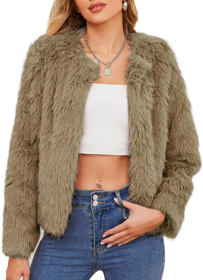 Zando Faux Fur Coats for Women 2025 - Cropped Faux Fur Jacket Women Outwear Long Sleeve Pockets S... | Amazon (US)
