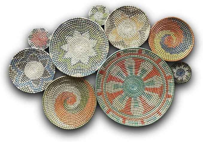 Oriental Luxury Decor - Set Of 9 Basket Wall Decor, Boho Wall Decor, Boho Wall Art, Wicker Round ... | Amazon (US)