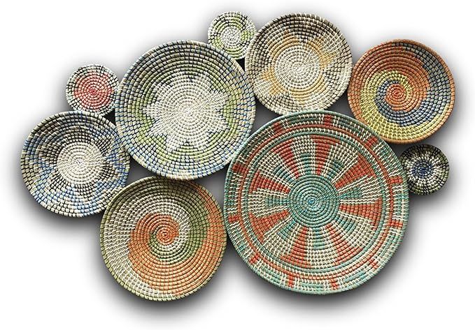 Oriental Luxury Decor - Set Of 9 Basket Wall Decor, Boho Wall Decor, Boho Wall Art, Wicker Round ... | Amazon (US)