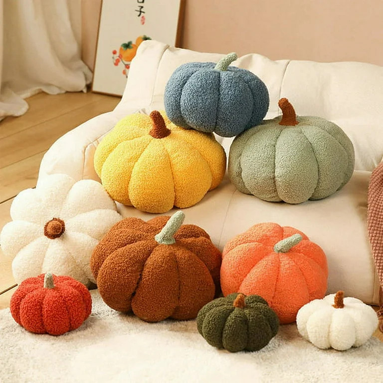 Kripyery Pumpkin Throw Pillows, Happy Halloween Sherpa Fall Decorative Pumpkin Shaped Pillow Cute... | Walmart (US)