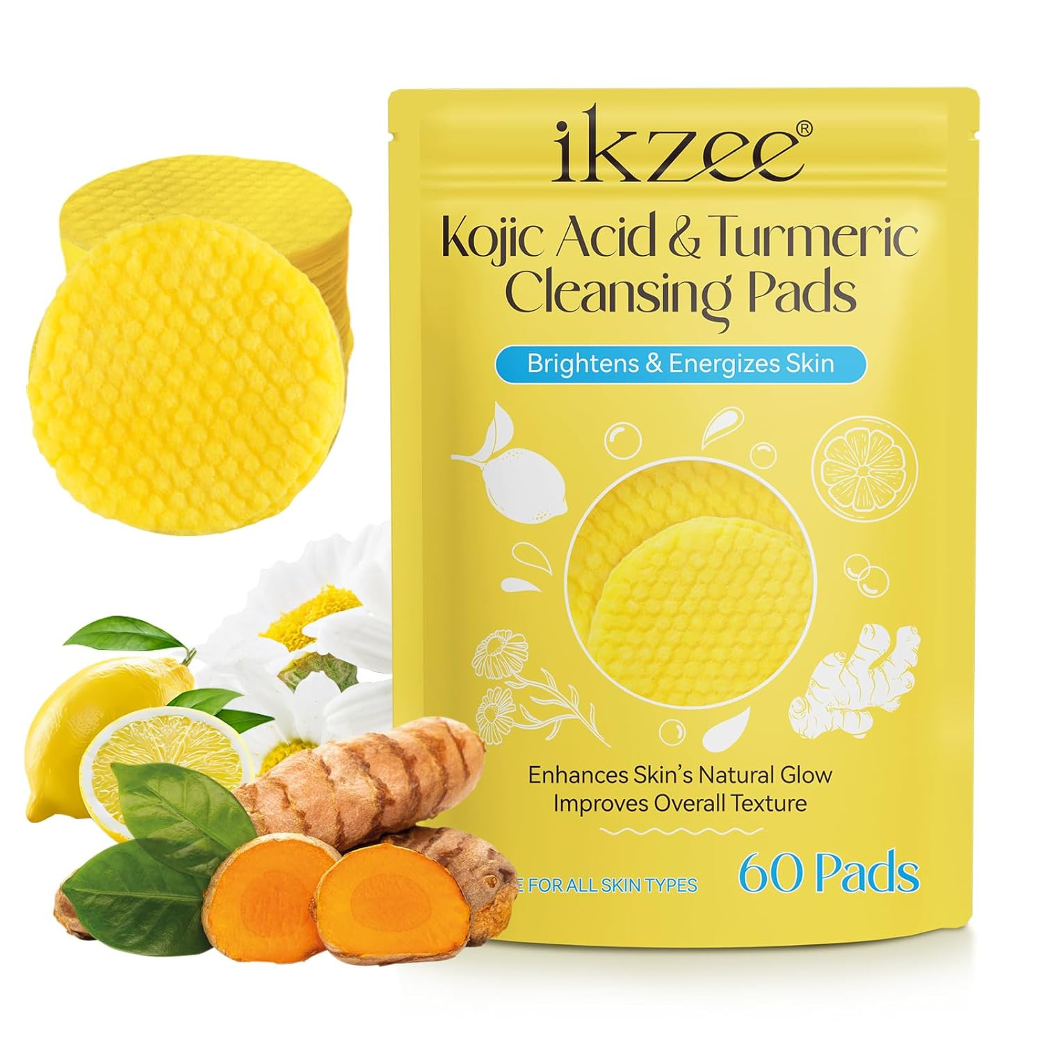 Turmeric Kojic Acid Pads, 60 kojic acid and Turmeric Cleansing Pads, Turmeric Cleansing Pads for ... | Amazon (US)