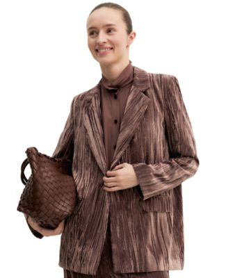 Emme Marella Women's Single-Breasted Lapel Collar Stretch Velvet Blazer - Brown | Macy's