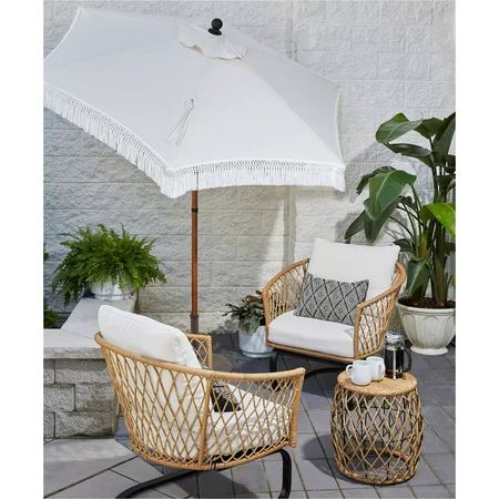 Better Homes & Gardens Ventura 3-Piece White Outdoor Boho Wicker Chat Set, Wicker Frame | Walmart (US)
