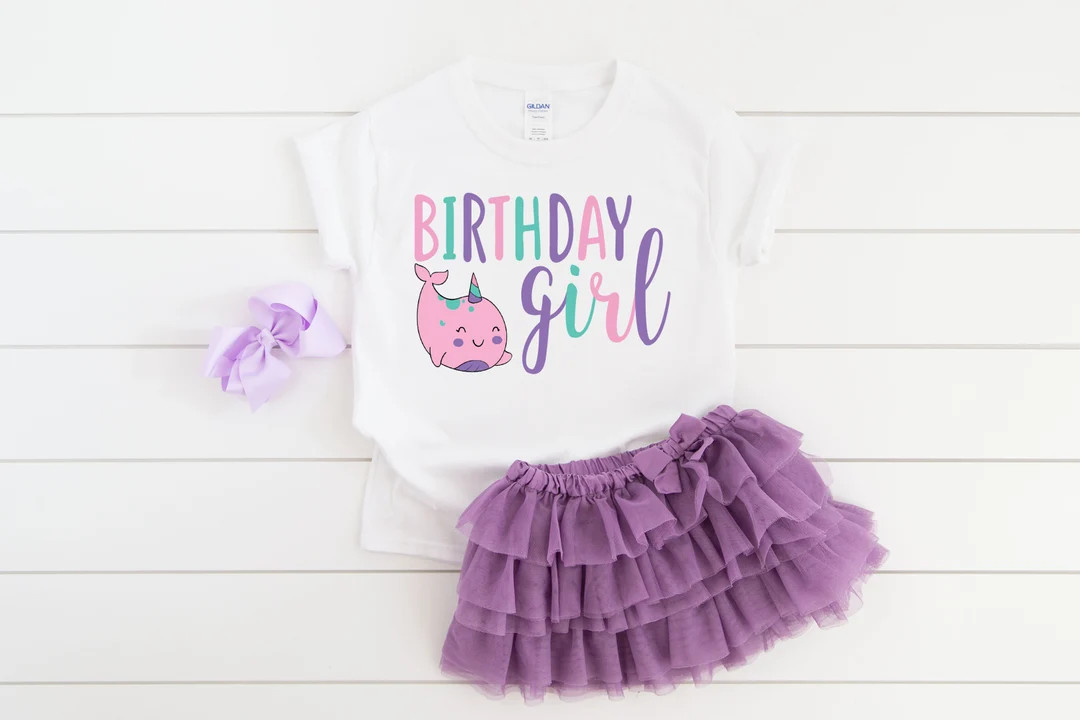 Rainbow Pastel Narwhal Birthday Shirt, Rainbow Birthday Party, Birthday Girl Shirt, Rainbow Birth... | Etsy (Global)
