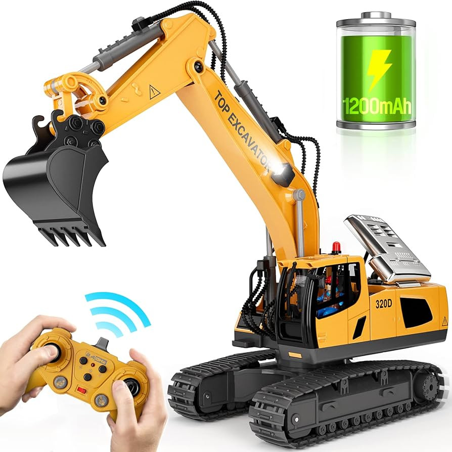 Remote Control Excavator Construction Toys for Boys, 2×1200mAh RC Excavator Toy with Metal Shove... | Amazon (US)