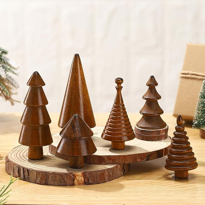 Namalu 6 Pcs Mini Wooden Christmas Trees Wood Christmas Trees Small Figurine Farmhouse Handmade V... | Amazon (US)