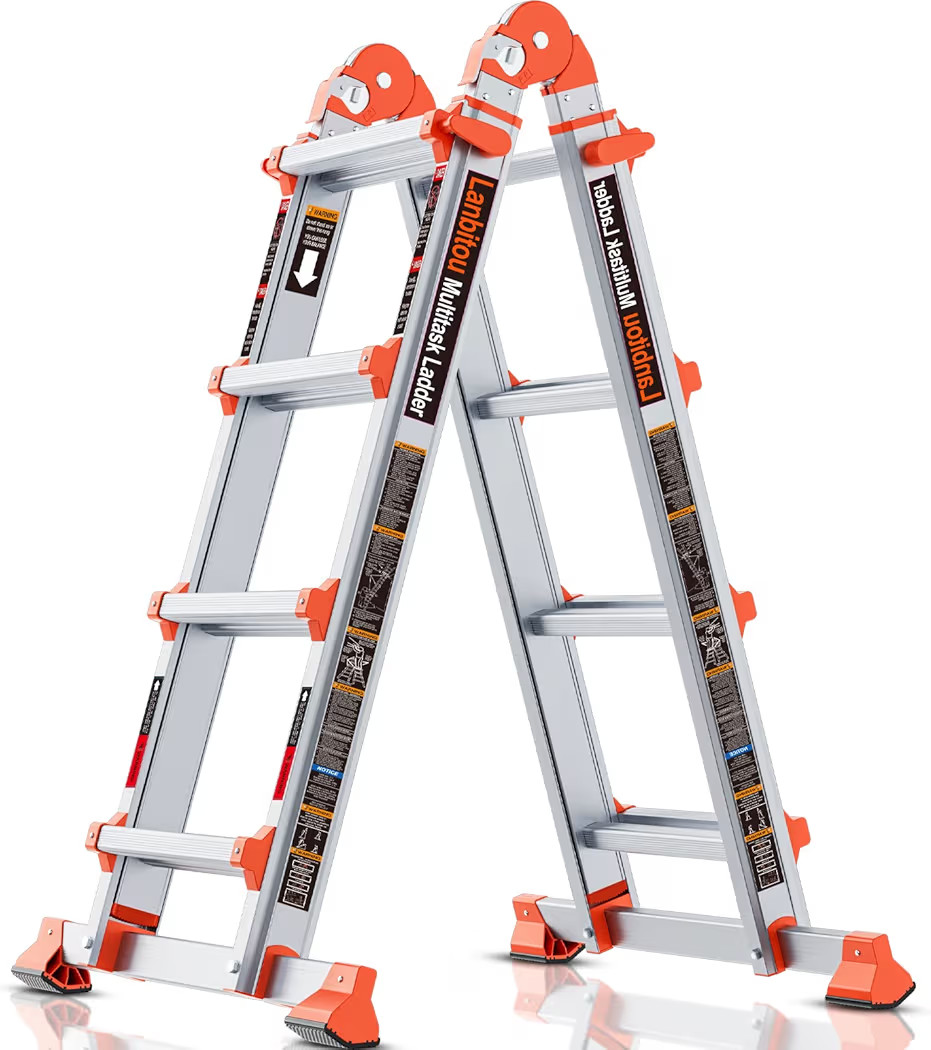 Ladder, A Frame 4 Step Ladder Extension, 14 FT Anti-Slip Multi Position & Storage Folding Ladder,... | Amazon (US)