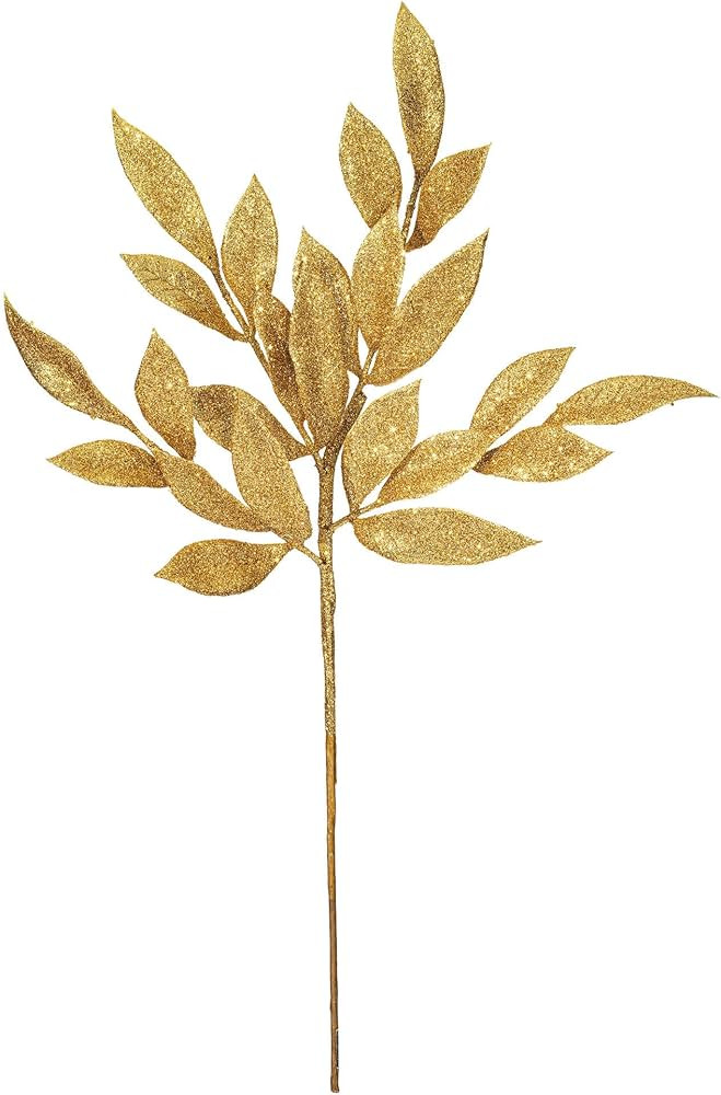 Vickerman 22" Gold Glitter Bayleaf Artificial Christmas Spray - Set of 12 Glitter Leaf Sprays for... | Amazon (US)
