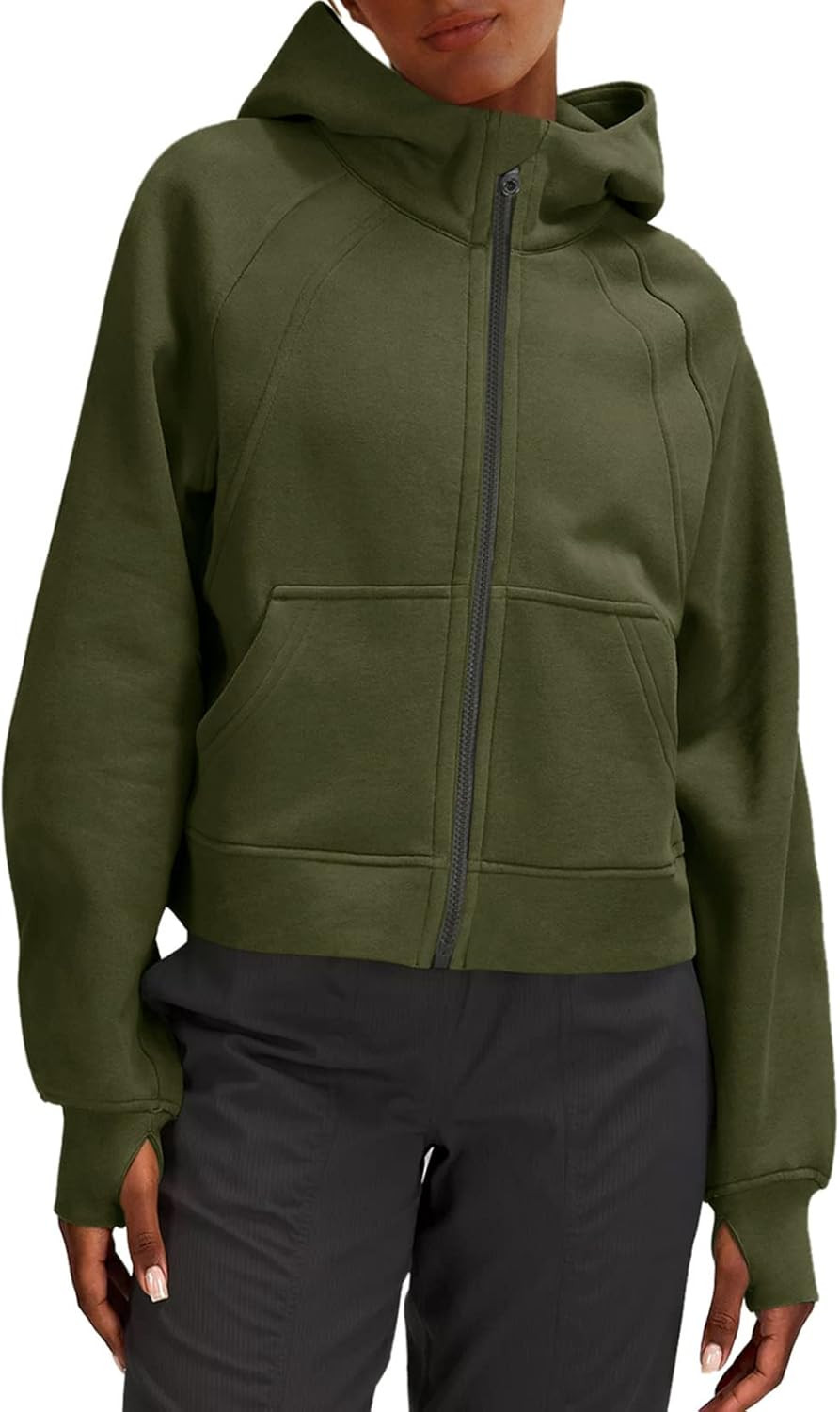 LASLULU Womens Full Zipper Hoodies Fleece Lined Collar Pullover Sweatshirts Long Sleeve Crop Tops... | Amazon (US)