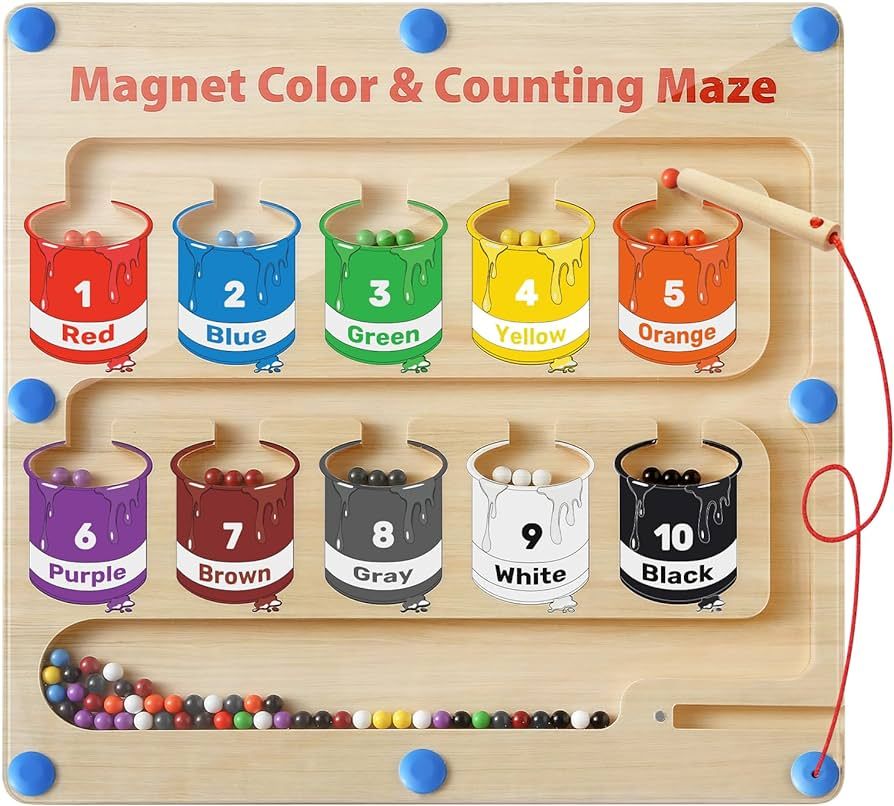 BainGesk Magnetic Color and Number Maze, Wooden Magnet Puzzles Board Games for Toddler, Montessor... | Amazon (US)