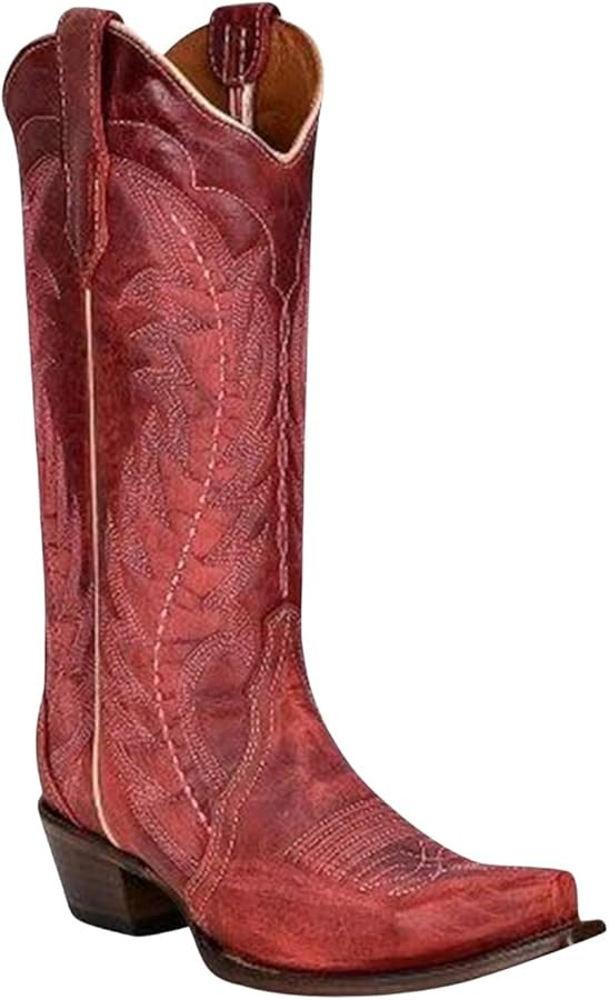 Women's Embroidered Western Boot Snip Toe Red 8.5 M US | Amazon (US)