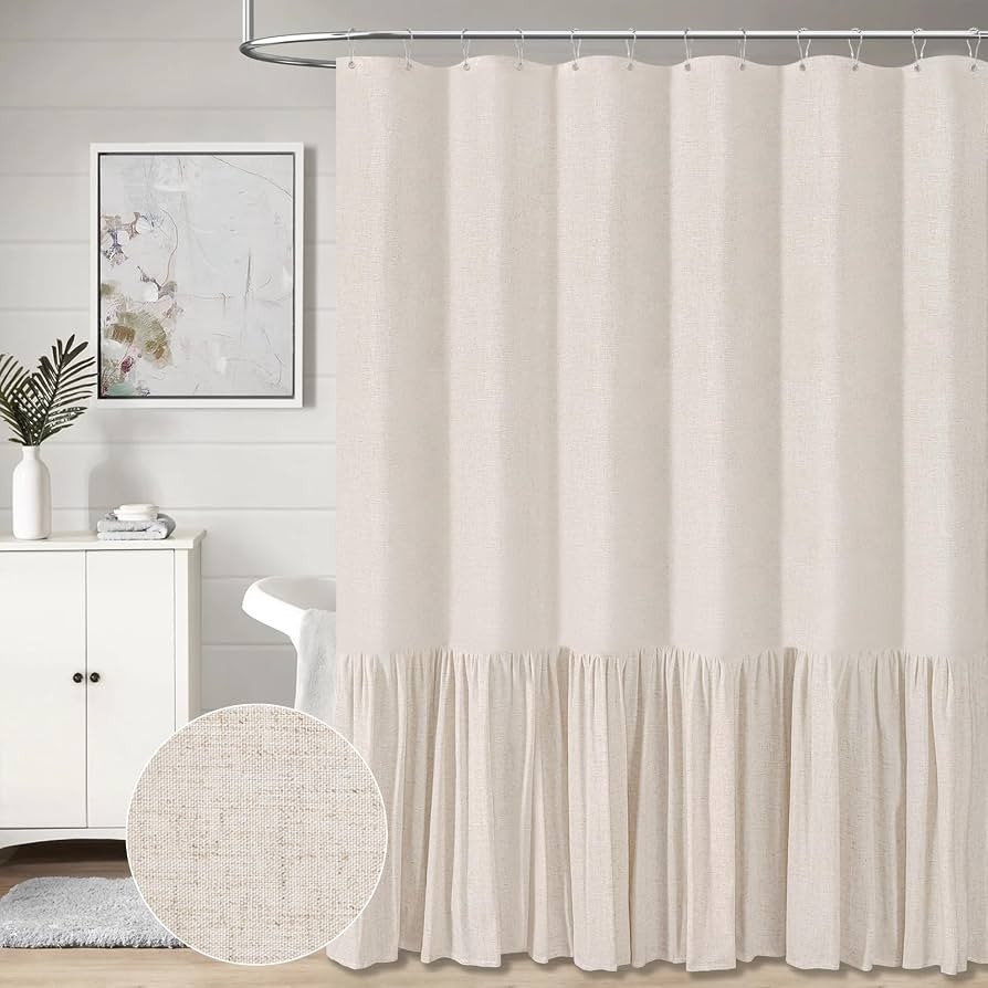 BTTN Extra Long Linen Shower Curtain - 72x96 Inch Long Shabby Chic Heavy Duty Fabric Shower Curta... | Amazon (US)