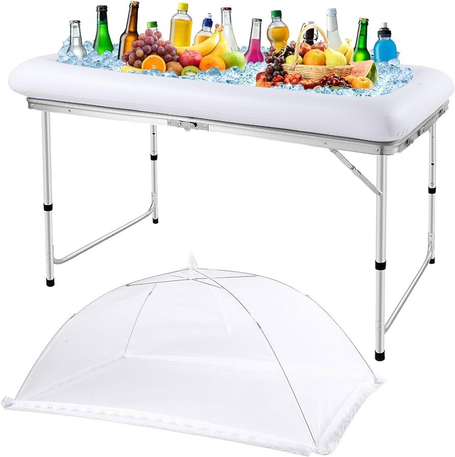 SiliFine Set of 3 Pool Party Supplies 4 Foot Folding Ice Table Cooler Table Outdoor Mesh Food Cov... | Amazon (US)