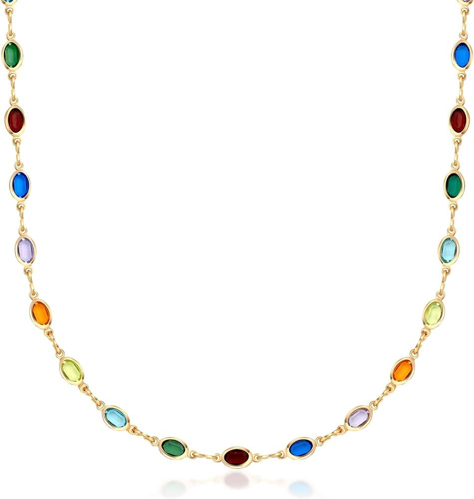 Barzel 18K Gold Plated Multicolor Stone Crystal Oval Necklace for Women - Made In Brazil | Amazon (US)