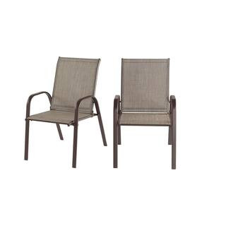 Mix and Match Dark Taupe Steel Sling Outdoor Patio Dining Chair in Riverbed Taupe Tan (2-Pack) | The Home Depot