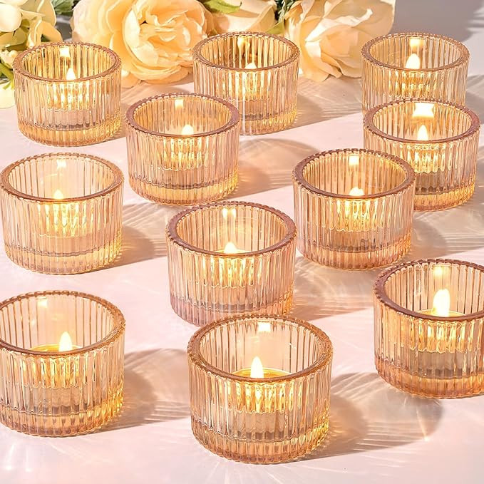 HAVITI 24 Pack Tealight Gold Candle Holders, Votive Tea Light Candle Holder Glass for Gold Center... | Amazon (US)