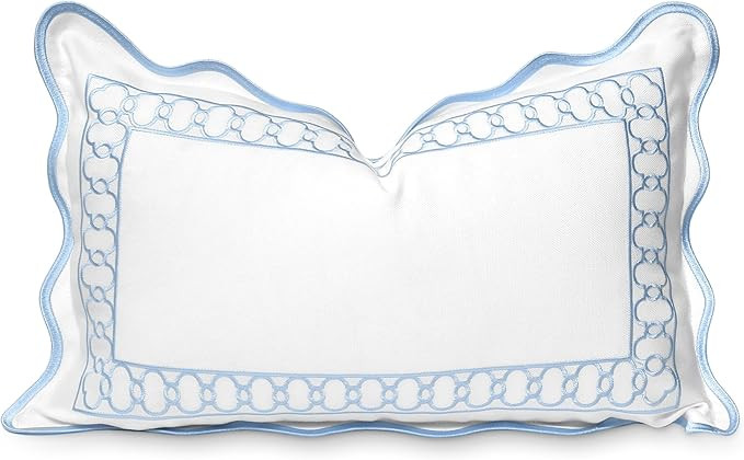 Hofdeco Premium Coastal Patio Indoor Outdoor Scalloped Lumbar Pillow Cover Only, 12"x20" Water Re... | Amazon (US)