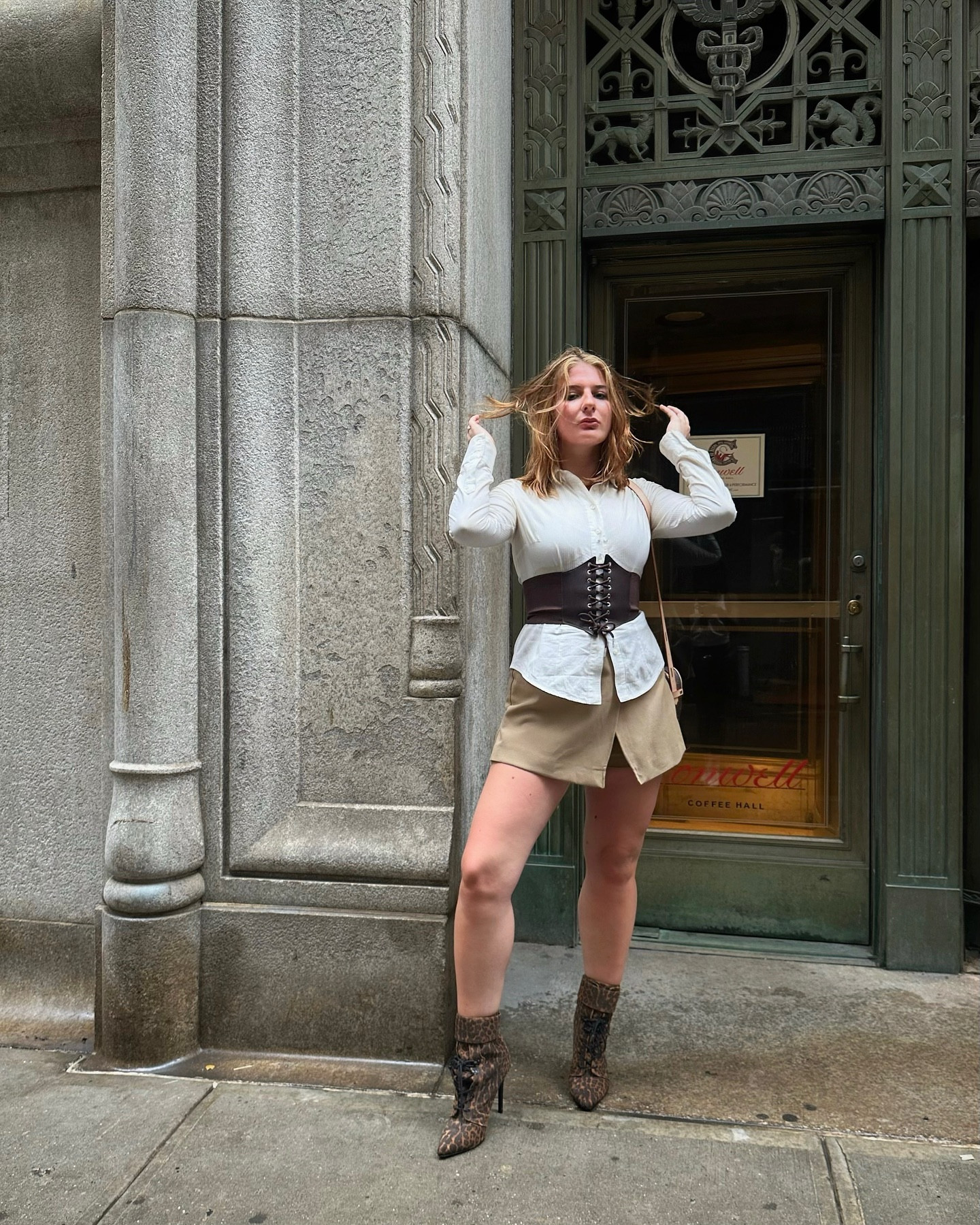 a warmer fall day outfit: a long sleeved button down, a wrap skirt and corset belt 🤎

#LTKFindsUnder50 #LTKSeasonal #LTKStyleTip
