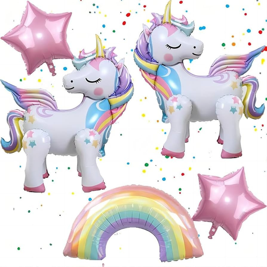 5 Pcs Self Standing Unicorn Balloons - 3D Rainbow and Star Foil Balloons for Birthday Party Decor... | Amazon (US)