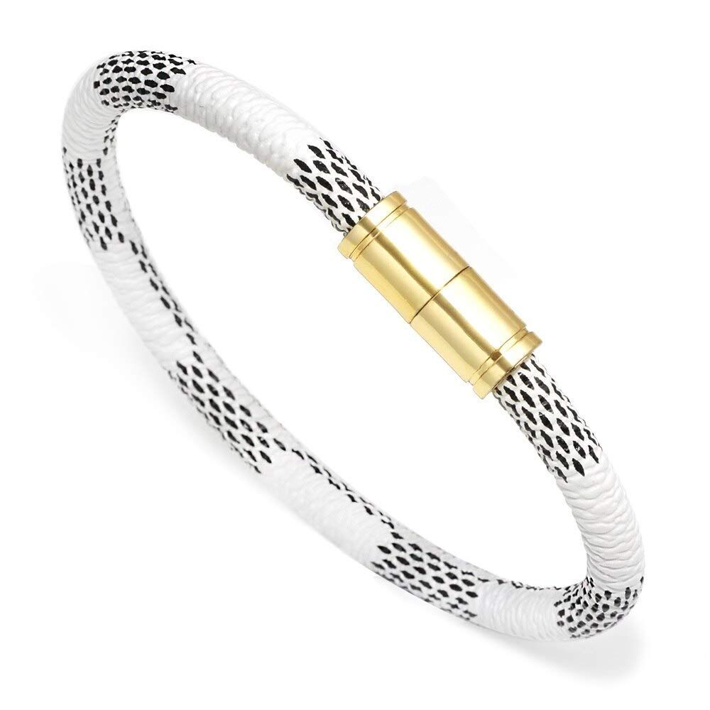 Designer Inspired Checkered Leather Wrap Bracelet with Magnetic Clasp 21cm | Amazon (US)