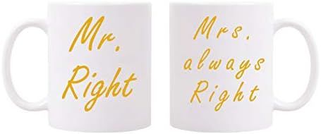Mr Right Mrs Always Right Coffee Mugs Couples Coffee Mugs Wedding Engagement Gifts for Bride and ... | Amazon (US)