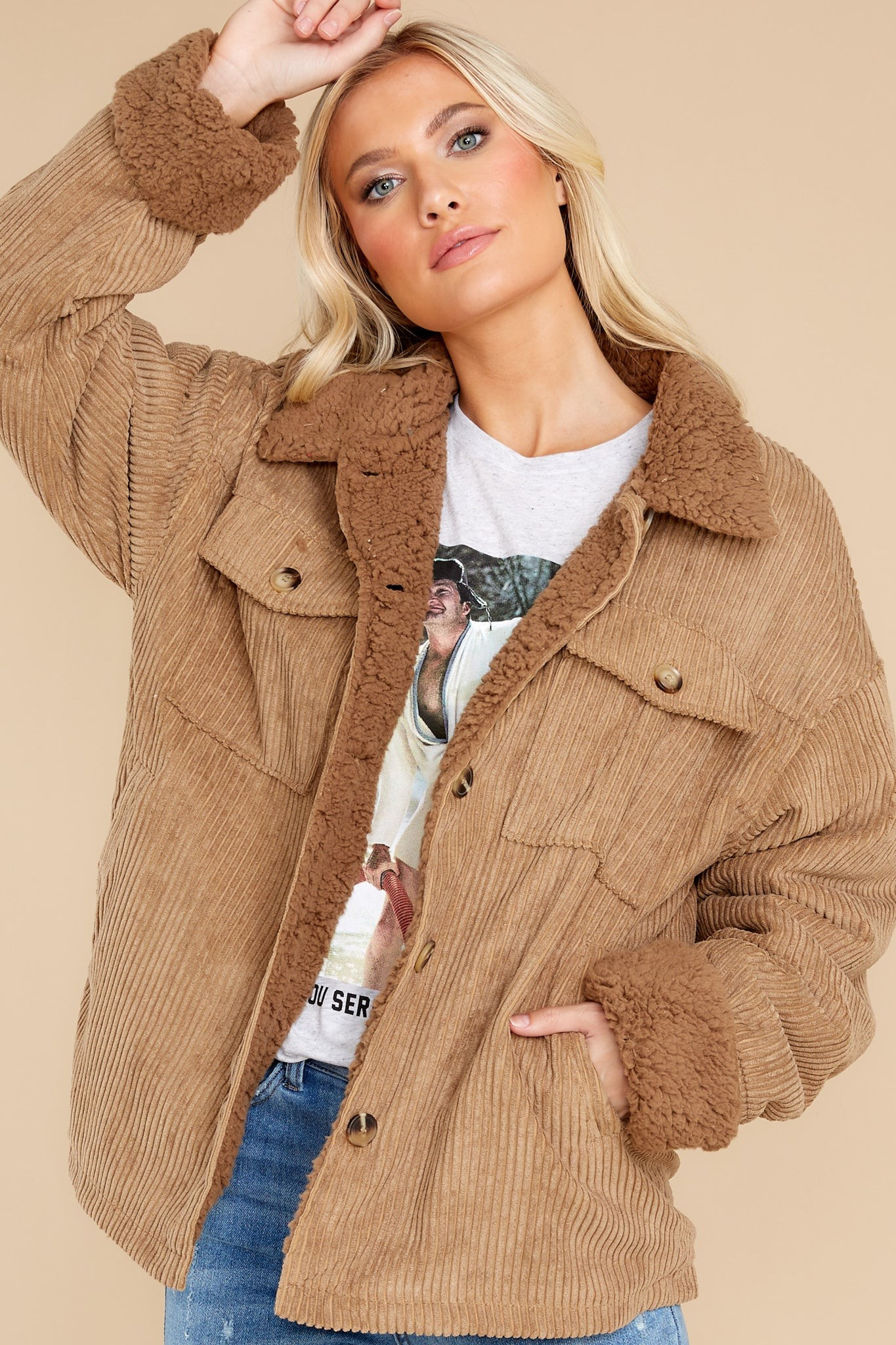 Find Your Groove Camel Corduroy Jacket | Red Dress 