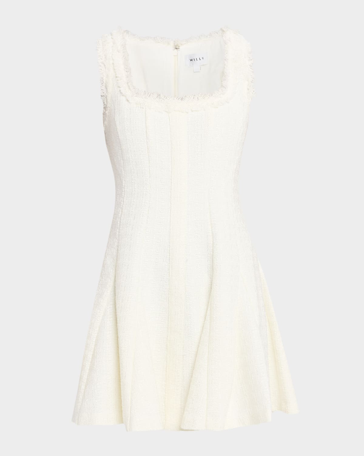 Juniper Fringe-Trim Godet Boucle Mini Dress | Neiman Marcus