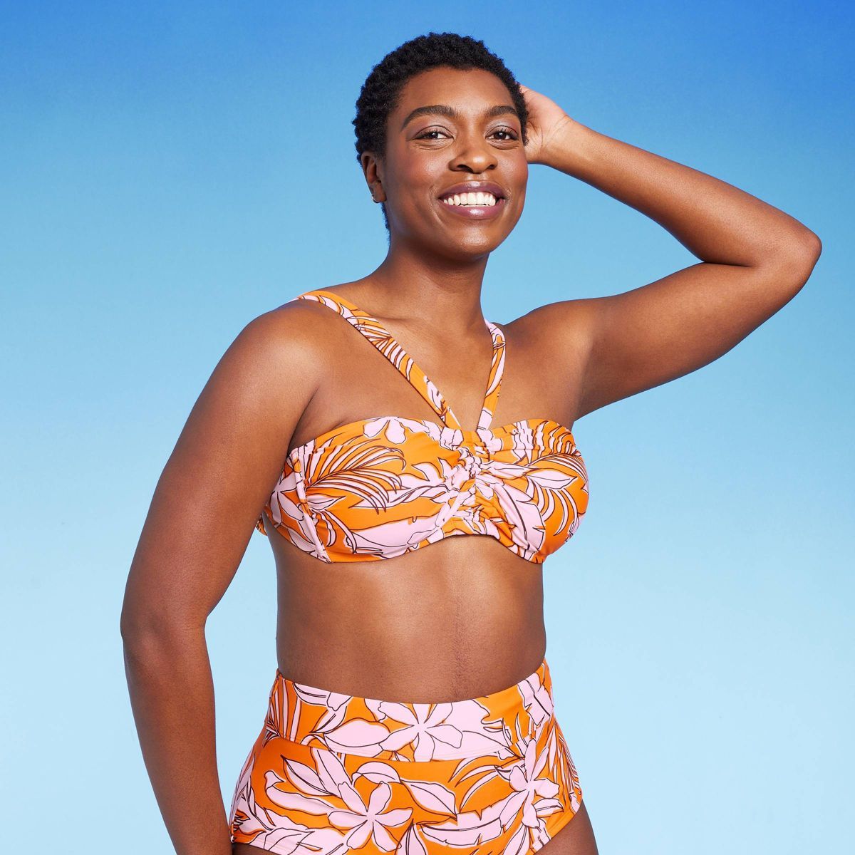 Women's Tropical Print Bralette Bikini Top - Kona Sol™ Orange S | Target