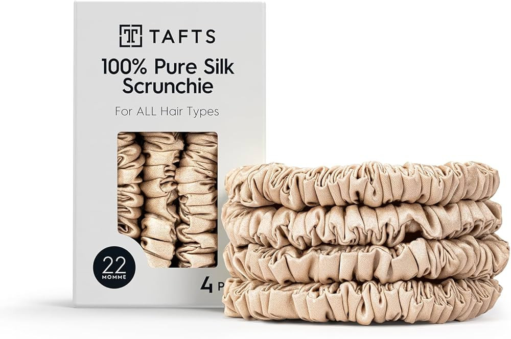 Tafts 4 Pcs 22 Momme Mulberry Silk Scrunchies, Mulberry Silk Scrunchies for All Hair Types and Te... | Amazon (US)
