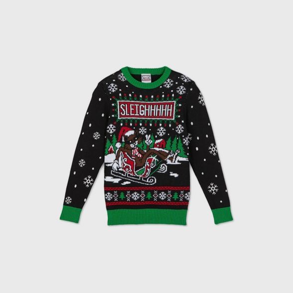 Boys' Christmas Cats Leigher Pullover Sweater - Black | Target