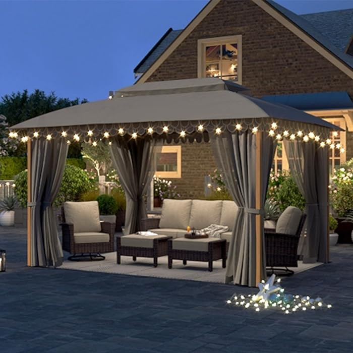 Outdoor Gazebo 10 x 13ft, Metal Frame Canopy Tent with Double Roof & Mosquito Netting for Deck Ya... | Amazon (US)