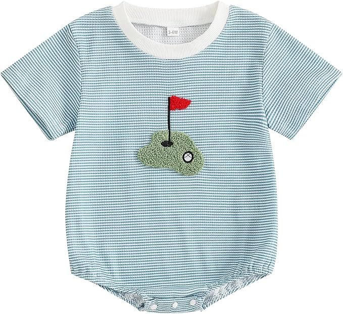 Unisex Baby Girl Boy Golf Clothes Short Sleeve Striped Sweatshirt Bubble Romper Bodysuit Cute Sum... | Amazon (US)