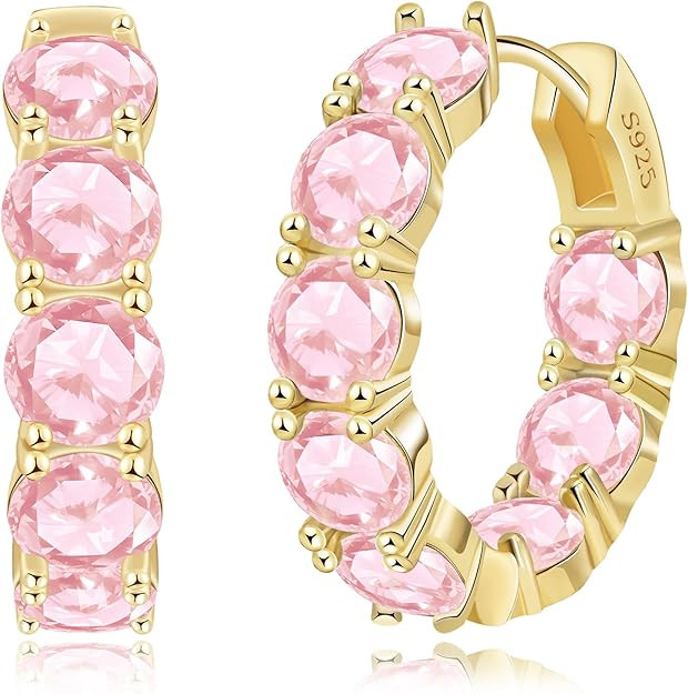 14K Gold Plated Hoop Earrings for Women,Silver Huggie Earrings for Women Cubic Zirconia Small Ear... | Amazon (US)