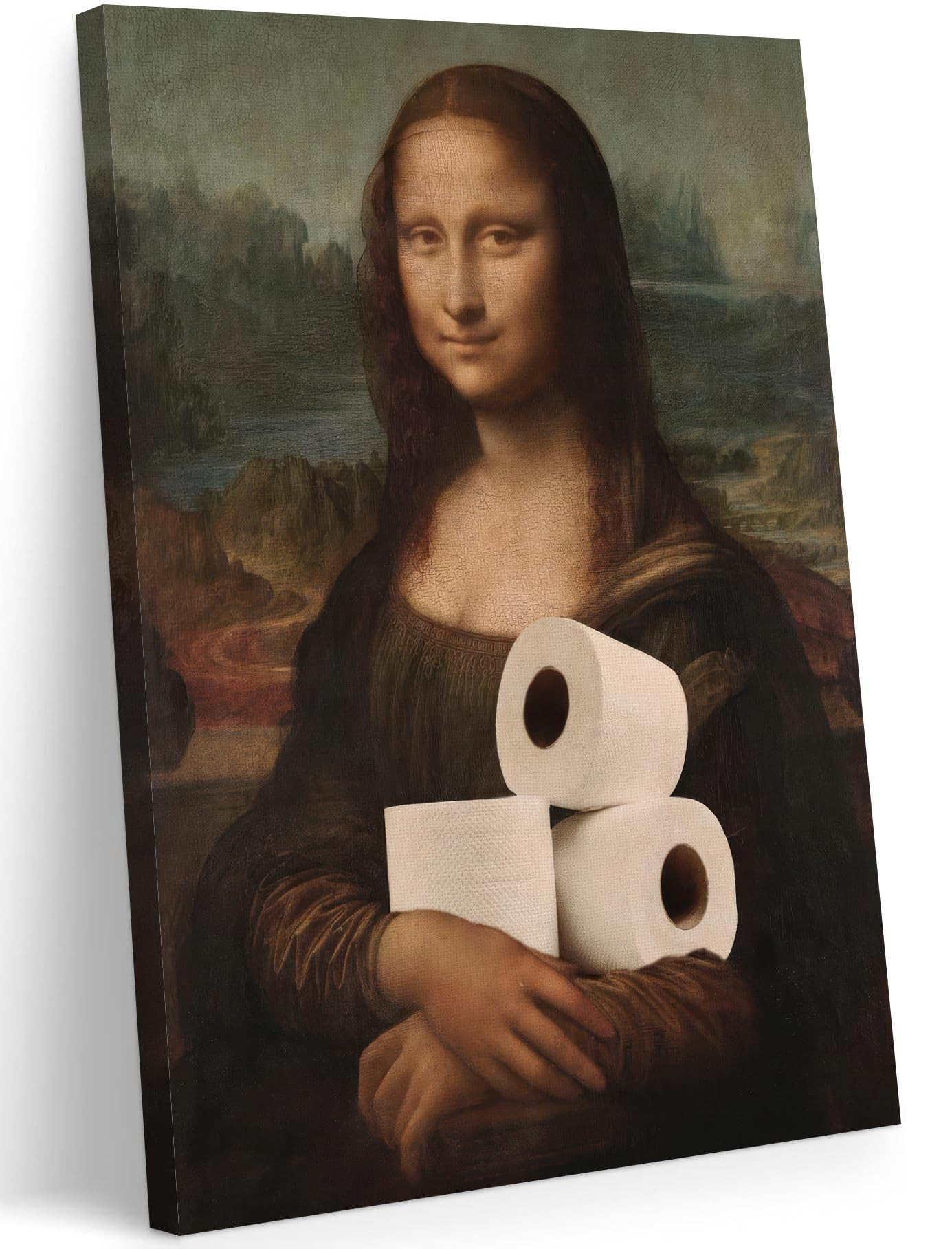 FWAHREN Funny Mona Lisa Bathroom Canvas Wall Art, Framed Vintage Painting Pictures Artwork, Black... | Amazon (US)