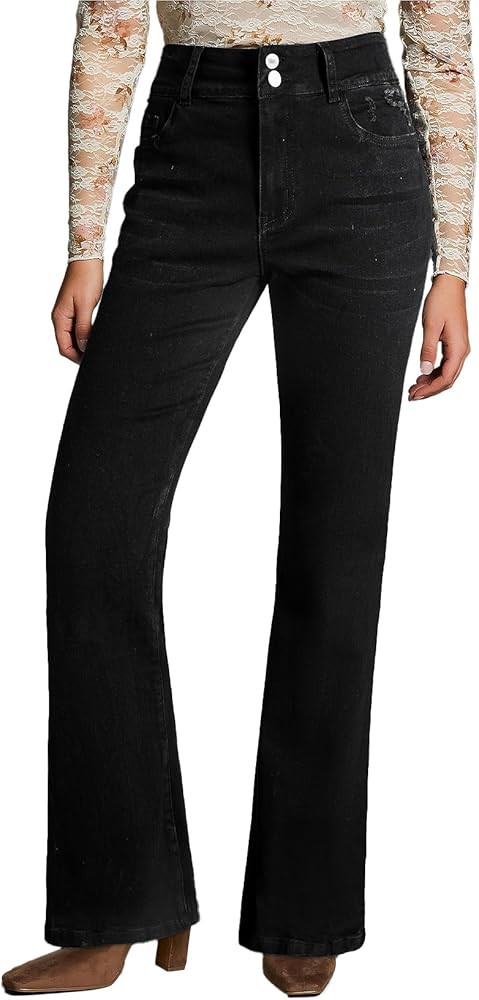EVALESS Womens Flare Bell Bottom Jeans High Waisted Wide Leg Bootcut Jeans Stretchy Denim Pants | Amazon (US)