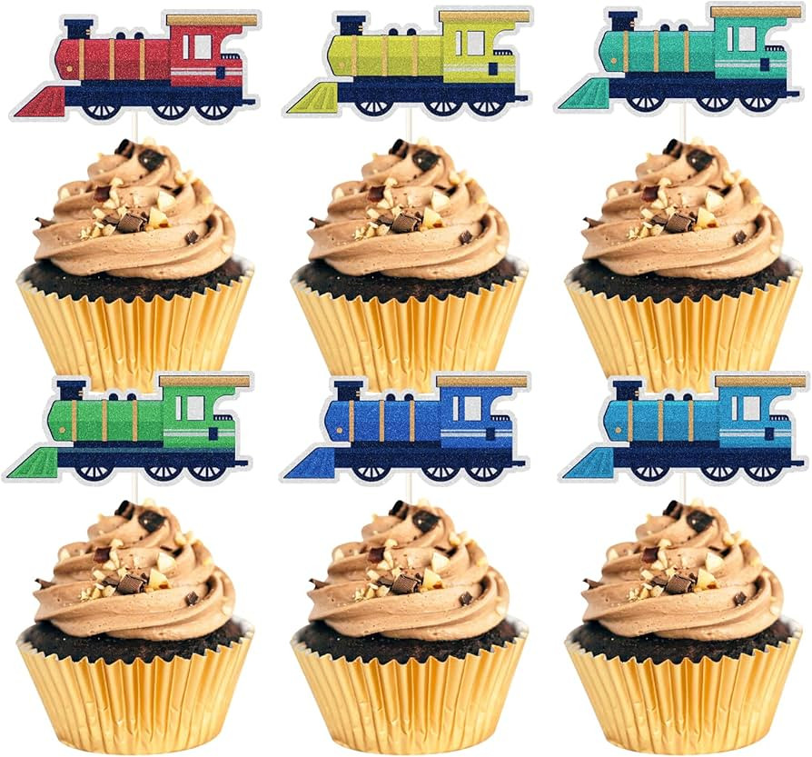 Color Train Cupcake Toppers, Train Cupcake Picks,Railroad Party Cupcake Decoration, Baby Shower T... | Amazon (US)