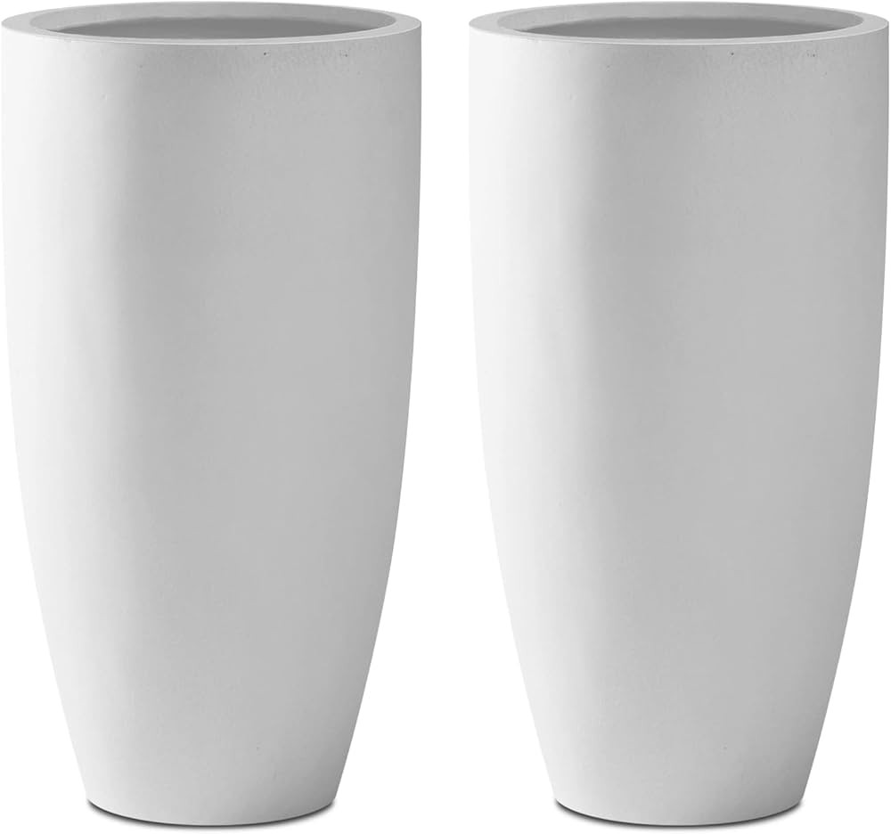 Kante 23.6" H Pure White Concrete Tall Planters (Set of 2), Large Outdoor Indoor Decorative Plant... | Amazon (US)