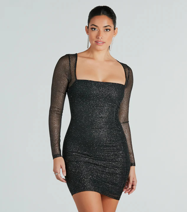 Shiny Secrets Glitter Long Sleeve Mini Dress | Windsor Stores